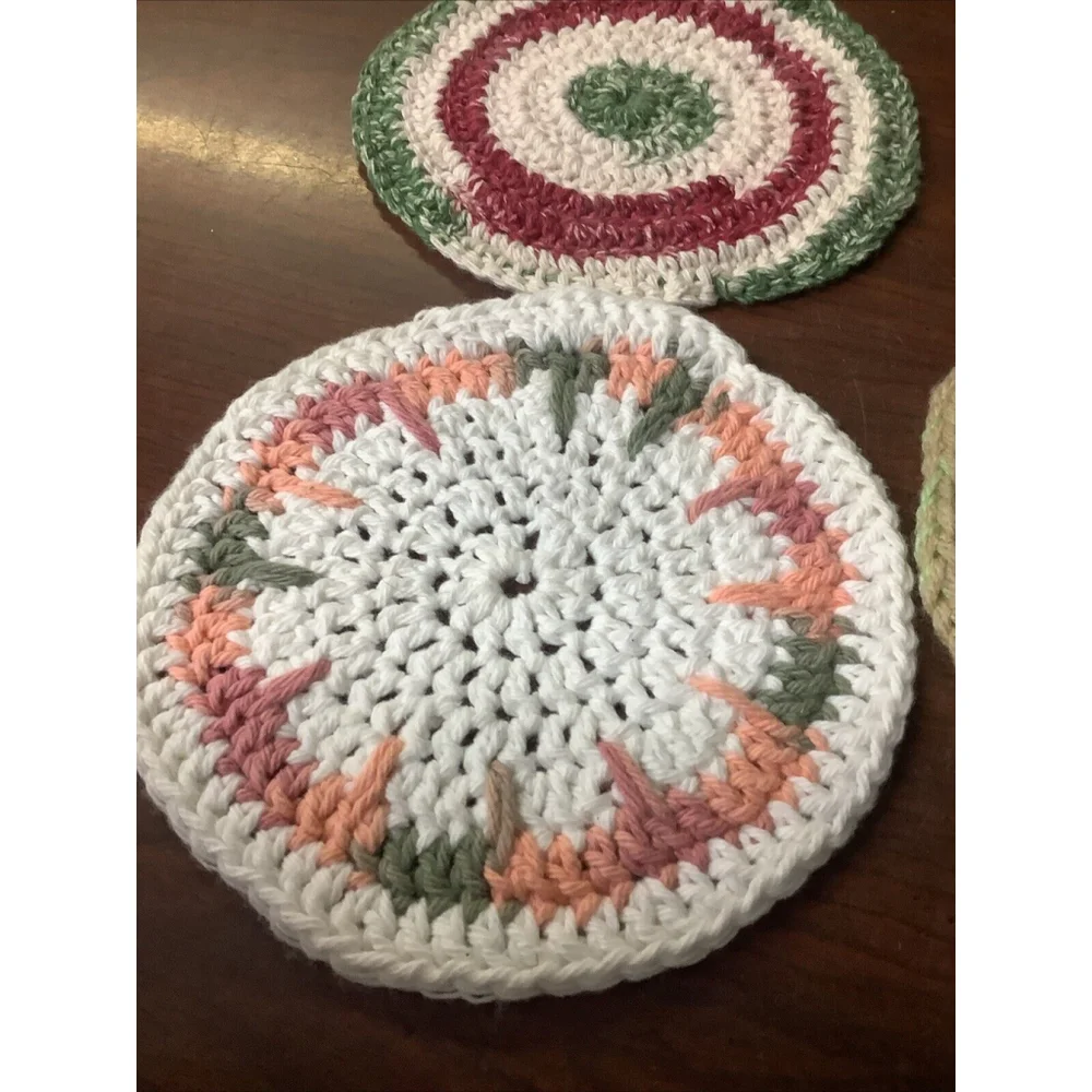 3 Vintage Crocheted Hot Pads/Pot Holders 6.25”